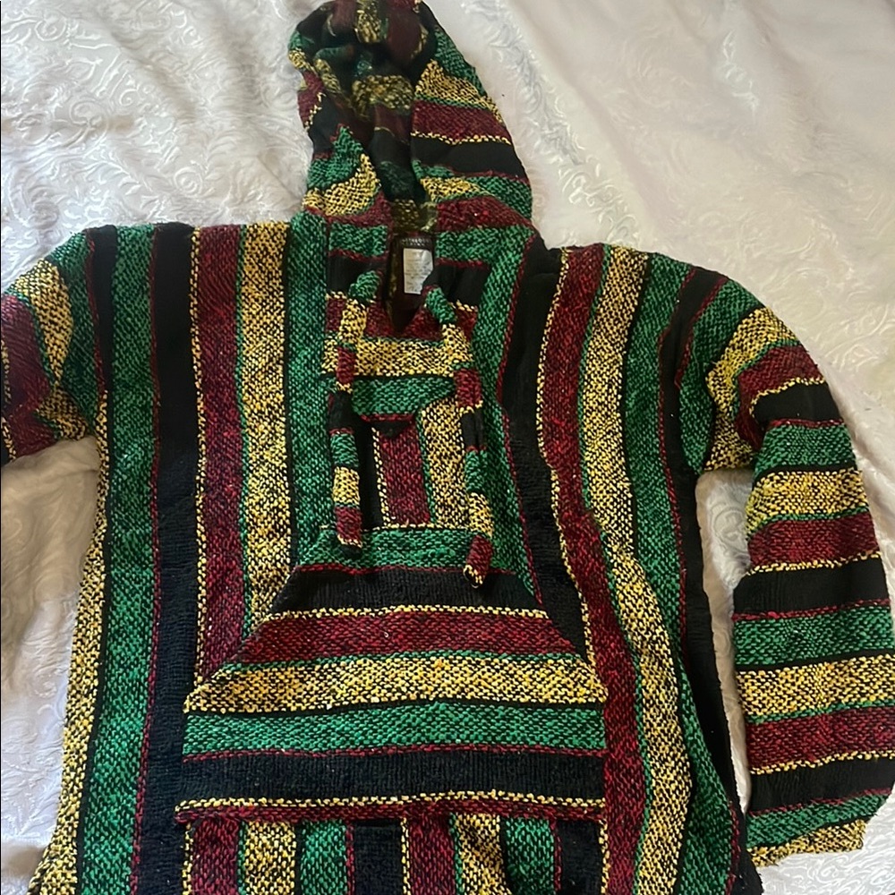 EARTHBOUND Red and Green Baja Sweater with Hood
